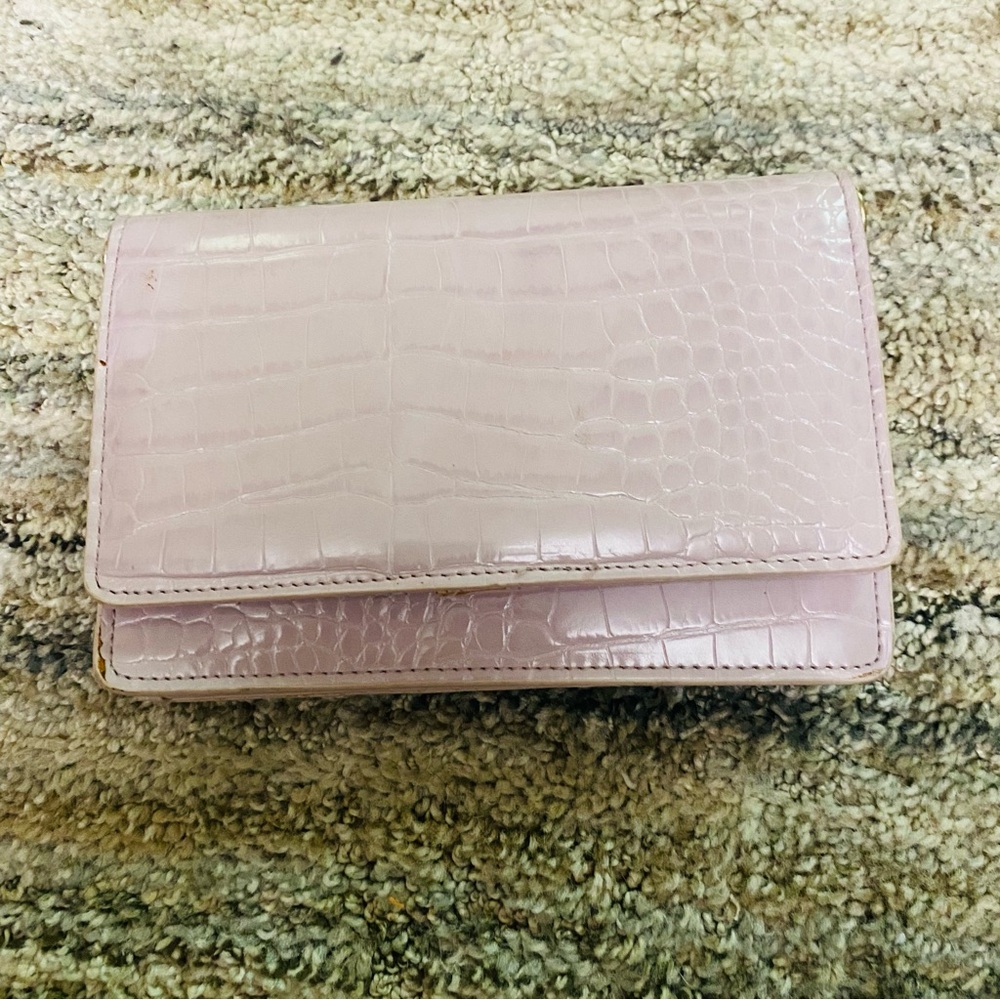 Urban Outfitters Light Pink Croc-Embossed Fold-Over Clutch
